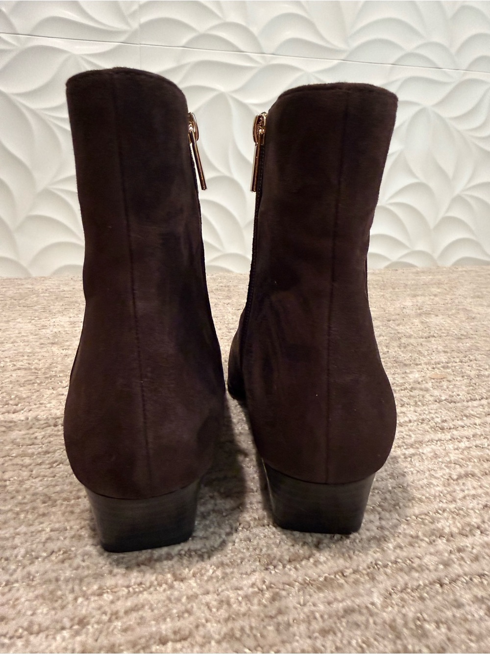 INC International Concepts Dark Brown Suede Ankle Booties with Side Zip - NWOT - Picture 2 of 9